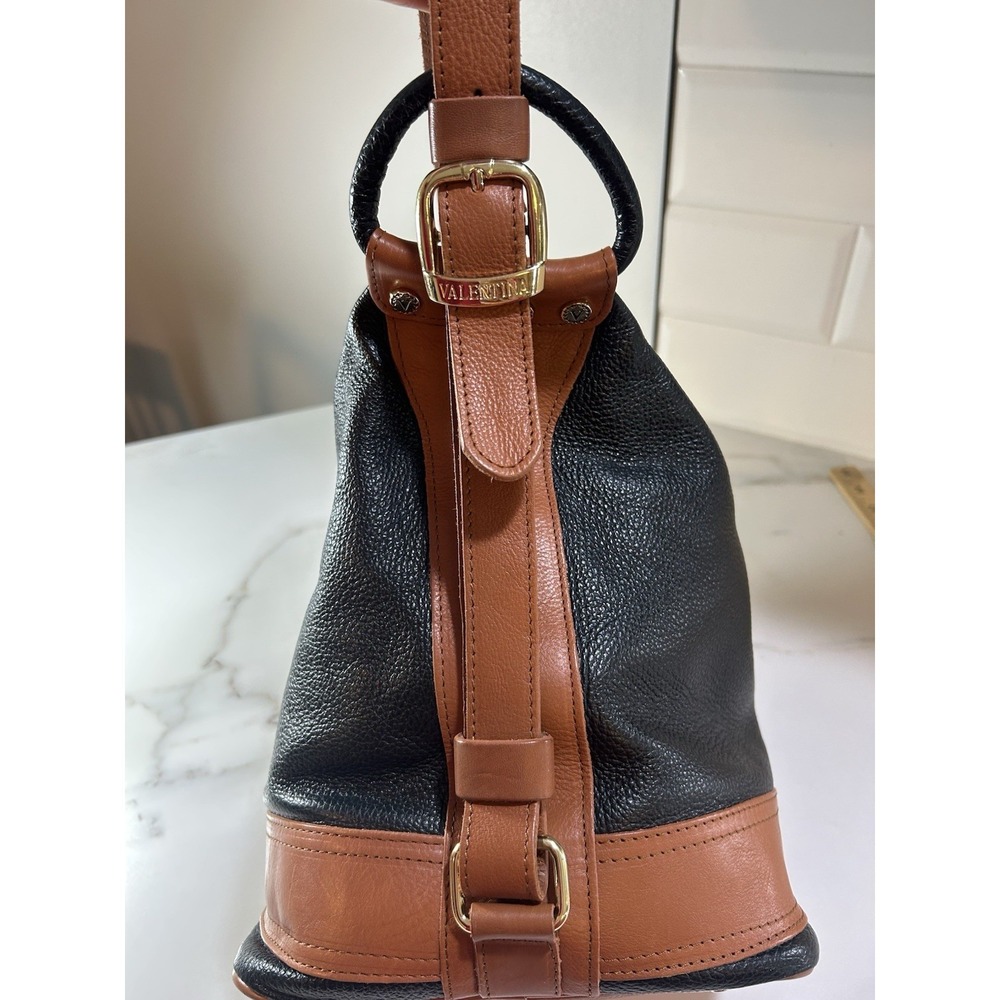 Valentina Italy Black Pebbled Leather Convertible Sling Backpack Hobo Bag - Picture 6 of 8